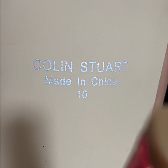 Colin Stuart Platform Peep Toe Heels.  Almond with hot pink button/heels. - Picture 9 of 12